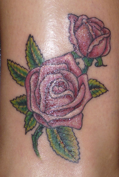 Pink Rose and Rosebud tattoo by Jennifer Overbury