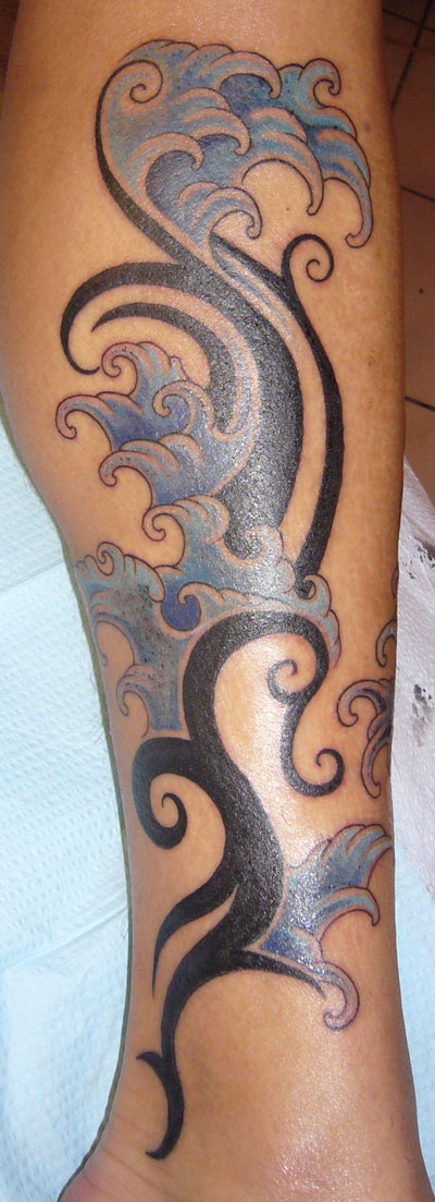 tribal and waves tattoo by Jennifer Overbury